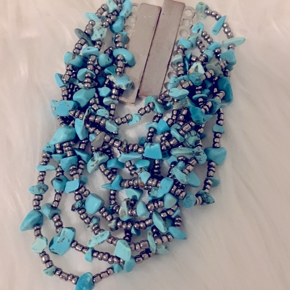 Turquoise & silver bracelet 9 stand , magnetic closure. - Picture 2 of 4